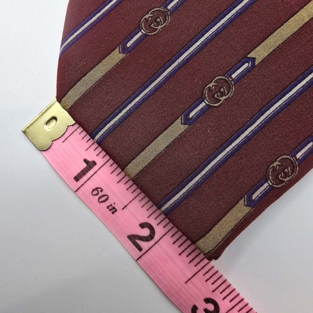 Vintage Silk Gucci Burgundy Tie with Gold and Blue Stripes - Picture 7 of 11